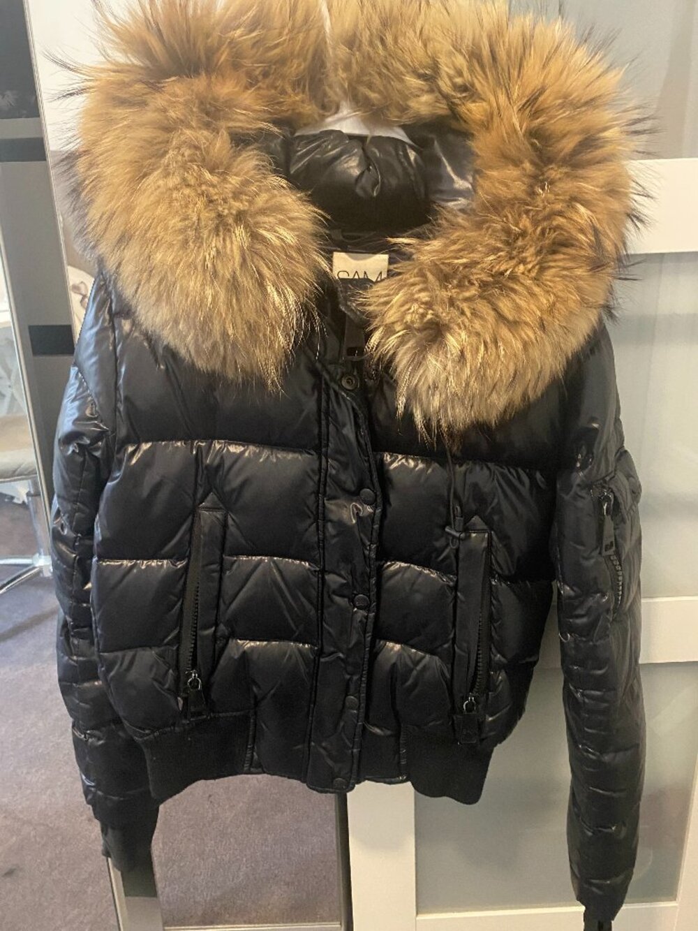 Sam black Bomber Jacket with Fur Hood